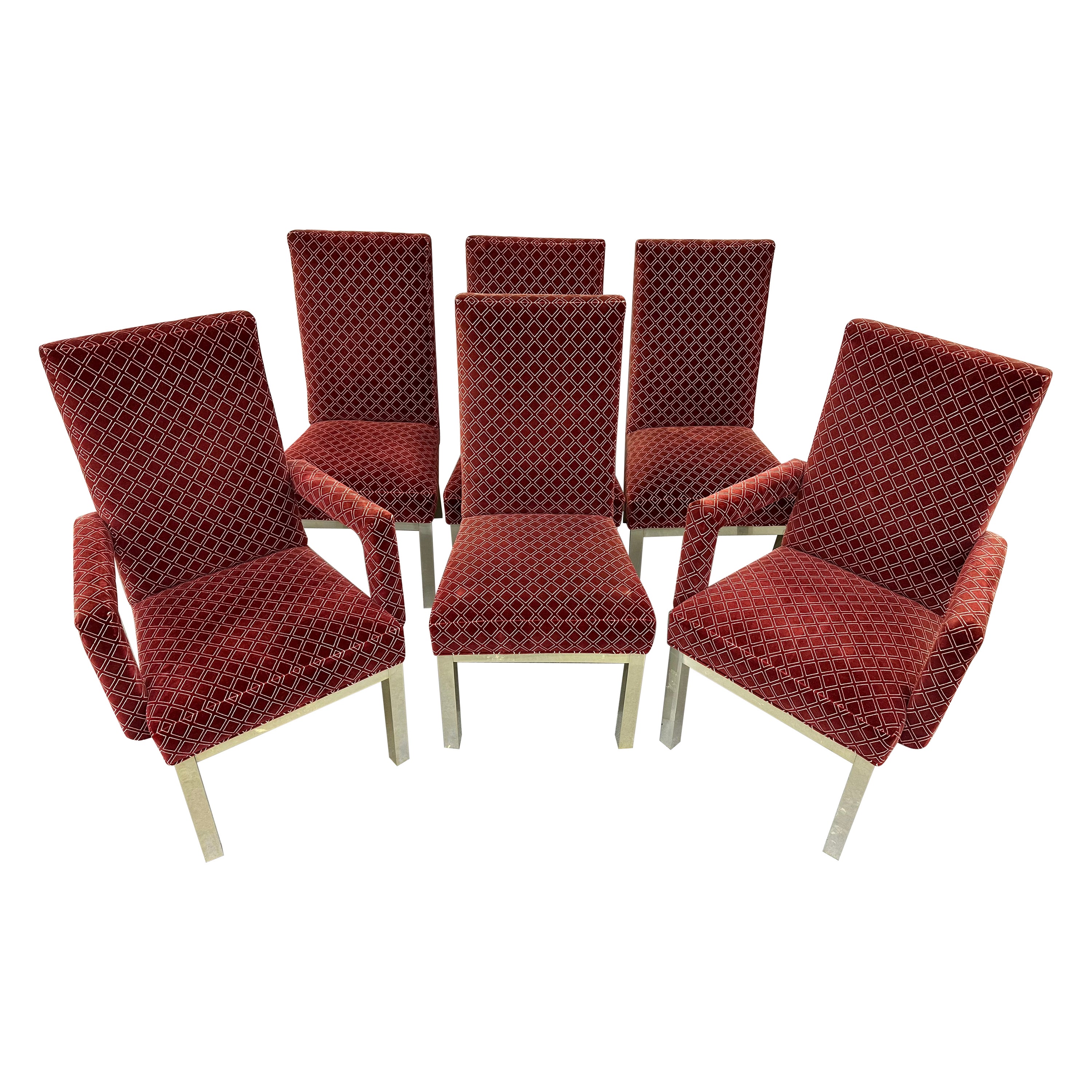 Vintage Milo Baughman Style Upholstered Dining Chairs - Set of 6