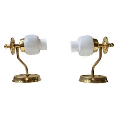 Danish Modern Wall Sconces in White Glass & Brass, 1970s