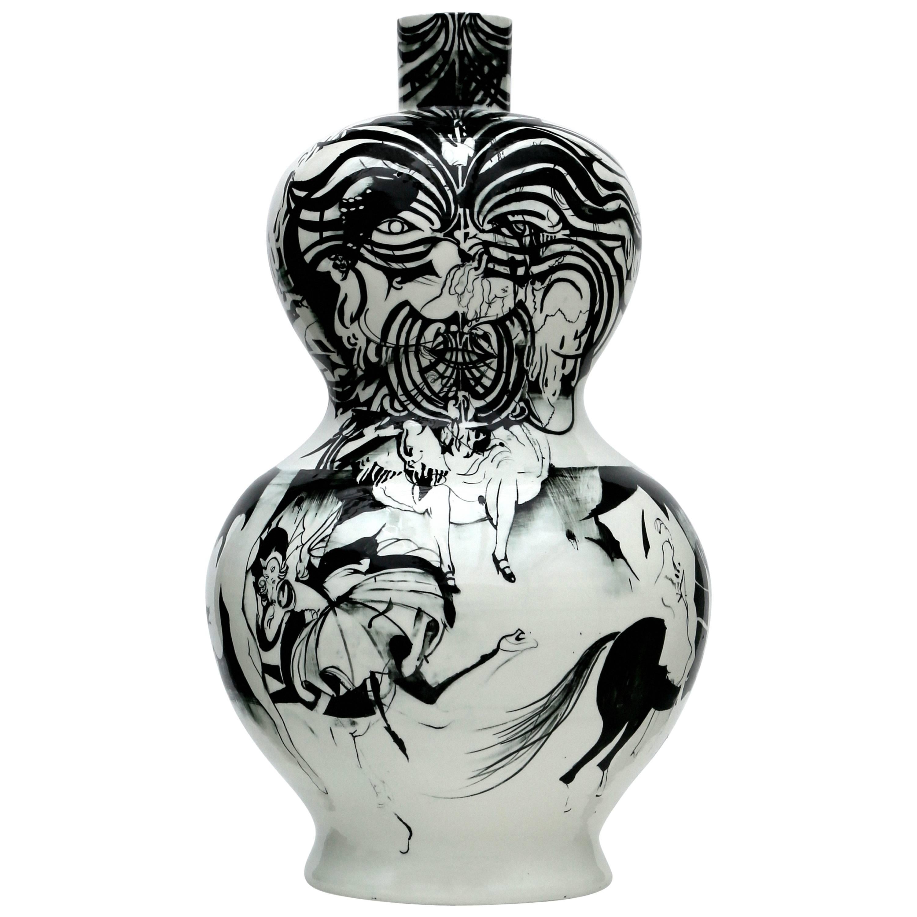 "Animal Master" Hand-Painted and Glazed Porcelain Vase, Cathrine Raben Davidsen For Sale