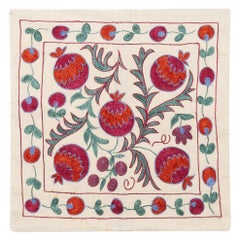 19"x19" Square Embroidered Silk Cushion Cover, Uzbek Sham, Suzani Toss Pillow