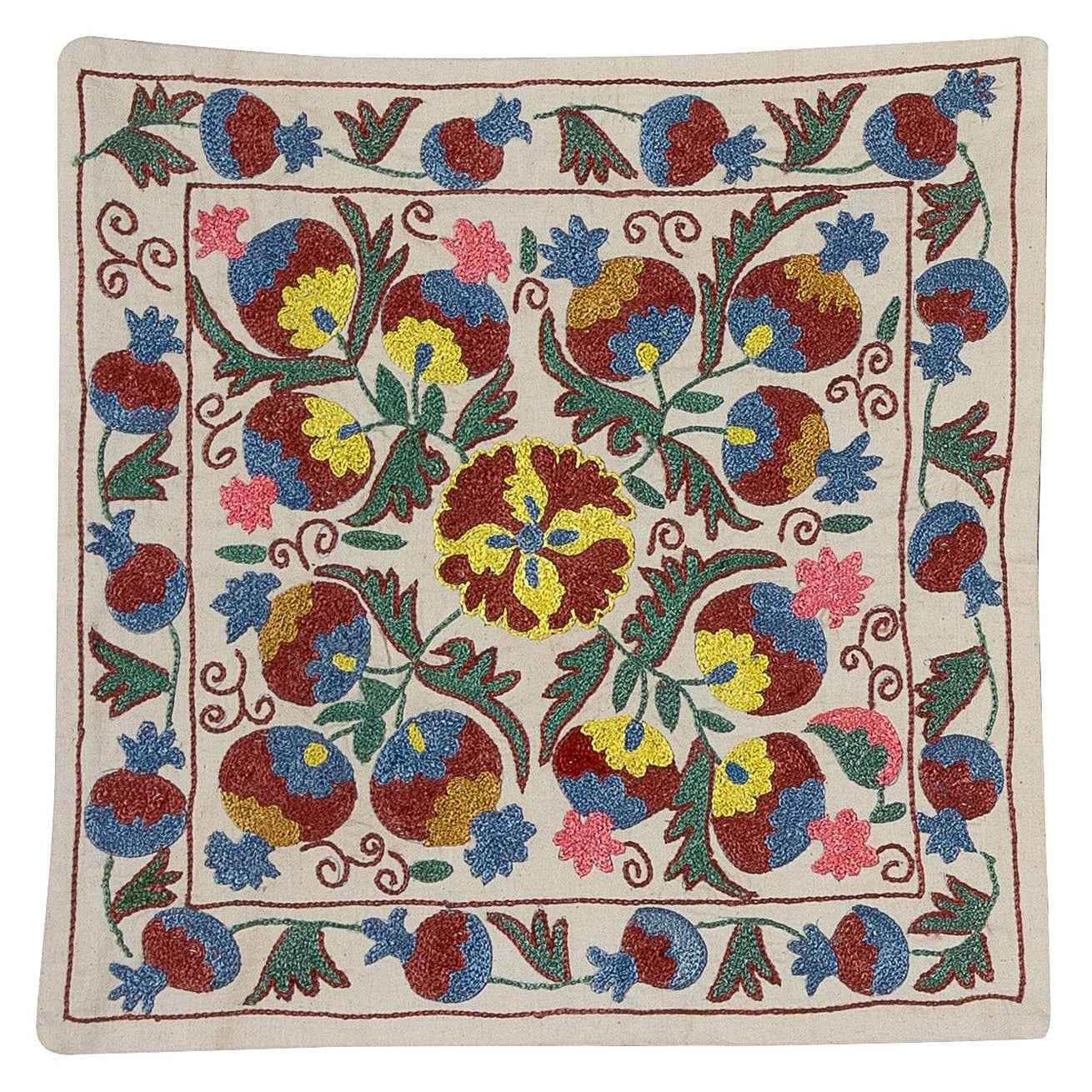18"x19" Suzani-Stoff-Überwurf-Kissen, Seidenstickerei, handgefertigt Sham