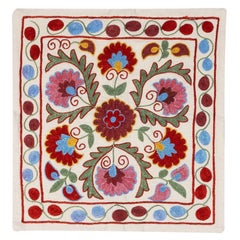 16"x18" Multicolor Silk Embroidered Suzani Cushion Cover, Colorful Lace Pillow