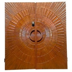 Vintage 1971 Boho “Heroic Sunburst” Bronzed Resin Over Wood Doors - a Pair