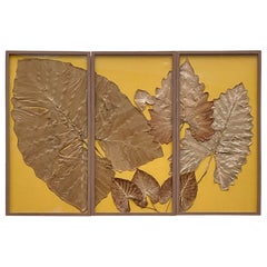 Vintage Boho Monumental Dried Leaf Triptych