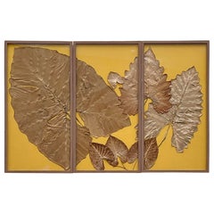Vintage Boho Monumental Getrocknete Blätter Triptychon