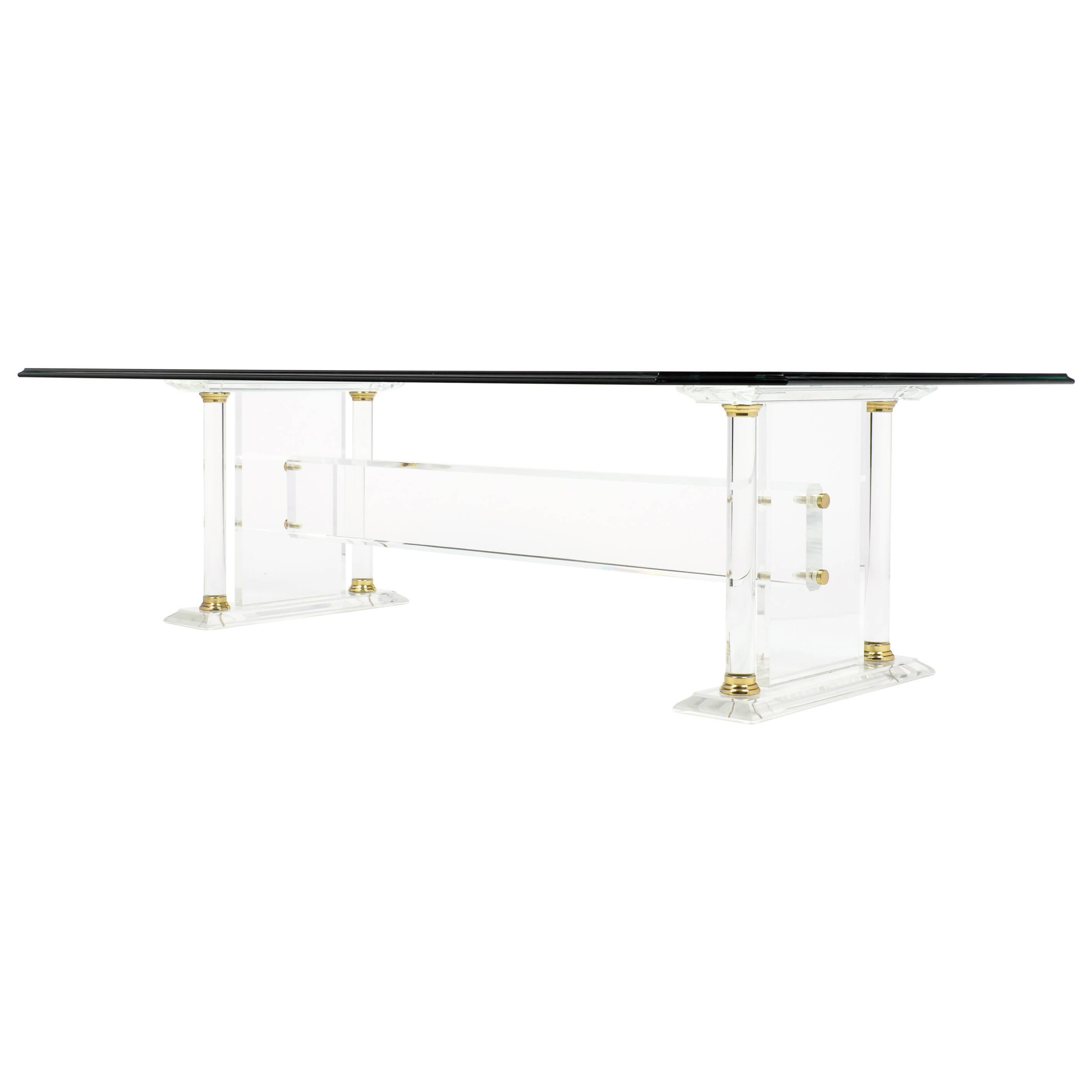 French Mid-Century Modern Glass Top Lucite Coffee Table 
