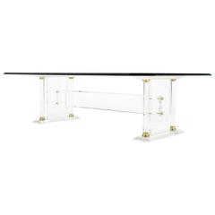 French Mid-Century Modern Glass Top Lucite Coffee Table 