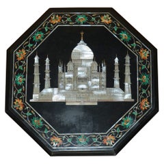 EXQUISITE PIETRA DURA MARBLE & MOTHER OF PEARL TABLE TOP DEPiCTING THE TAJ MAHAL