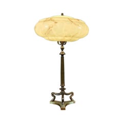 Art Deco Cream Office Lamp With Glass Shade From the Early 20th Century