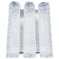 1960s German Doria Leuchten Iced Frosted Tubular Glass/Chrome Wall Light Sconce