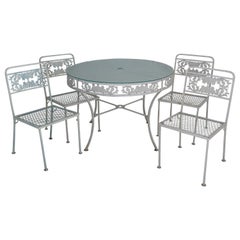 Wrought Iron, Glass Top Table, Four Chairs