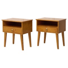 Antique Pair of Swedish Art Deco Style Nightstands, Light Birch with Drawer from 1930