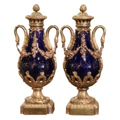 Pair of 19th Century French Cobalt Blue Porcelain and Gilt Bronze Cassolettes
