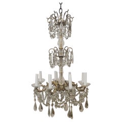 Vintage French Brass and Crystal Chandelier 