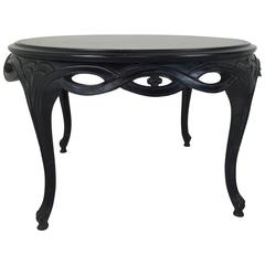 Ebonized Coffee or Cocktail Table with Eglomise Glass Top