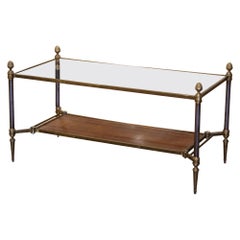 Mid-Century French Bronze and Leather Two-Tier Coffee Table from Maison Jansen