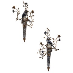 Porcelain Blue and White Bird Sconces