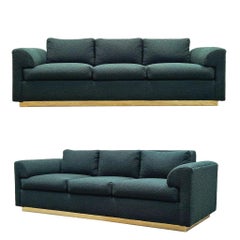 Pair Vintage Post Modern Sculptural Sofas by Marge Carson - Dark Green Boucle