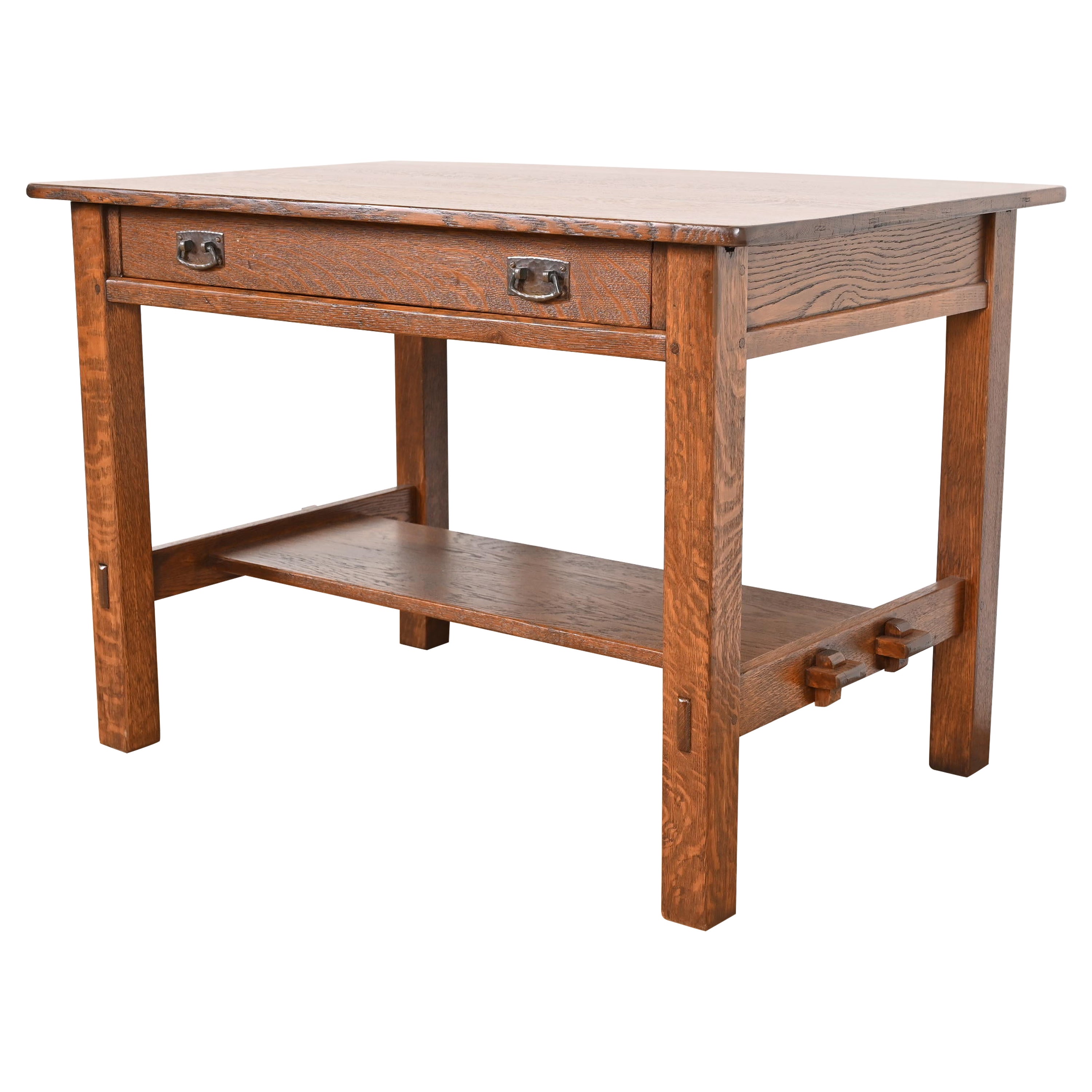 Antique L. & J. G. Stickley Mission Oak Arts & Crafts Writing Desk, Refinished