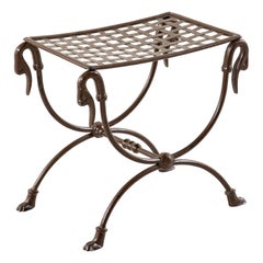 Mid-Century French Iron Stool, Vanity Bench, or Banquette with Swans
