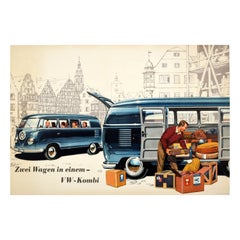 Original Vintage Car Poster VW Station Wagon Volkswagen Splitscreen Camper Van