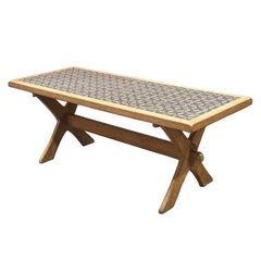 Henning Kjaernulf Solid Danish Oak Coffee Table - X Trestle Base - Mosaic Tile