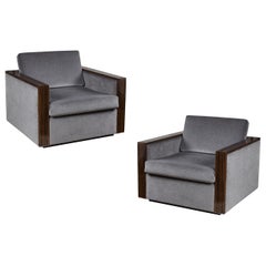 Pair of Custom Lounge chairs in Macassar Ebony and Mohair