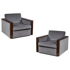 Paire de chaises longues personnalisées en ébène de Macassar et mohair