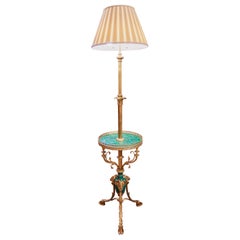 One of a  pair of 19th c  Louis XVI gilt bronze and malachite floor lamps 
