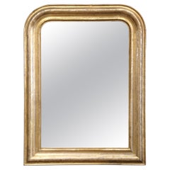 19th Century French Louis Philippe Giltwood Mirror with Engraved Floral Decor