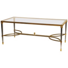 Steel Gilded Brass and Glass Coffee Table, circa 1970