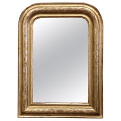 19th Century French Louis Philippe Giltwood Mirror with Engraved Floral Decor