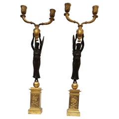 Pair of Gilt and Patinated Bronze Candelabras