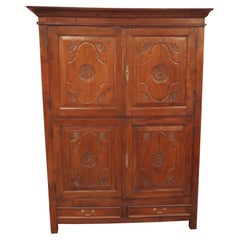 Antique British Colonial Carved Teak Linen Press