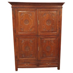 British Colonial Carved Teak Linen Press