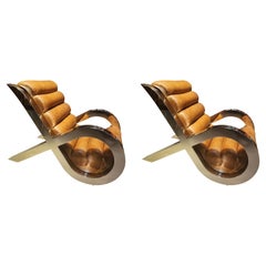 Coppia di poltrone in pelle e cromo uniche del Mid Century Modern