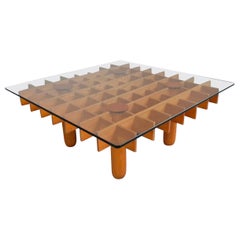 Kyoto graphic maple and glass coffee table by Gianfranco Frattini Knoll 1970s