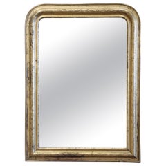 19th Century French Louis Philippe Giltwood Mirror with Engraved Floral Decor