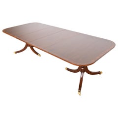 Table de salle à manger géorgienne à double piédestal en acajou à bandes