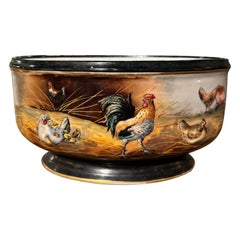 19th Century French Hand-Painted "Porcelaine de Paris" Jardinière with Chicken