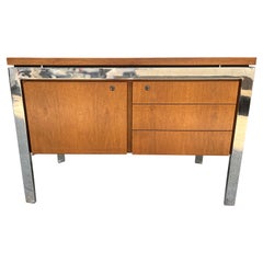 Leon Rosen for Pace Collection Chrome and Wood Credenza