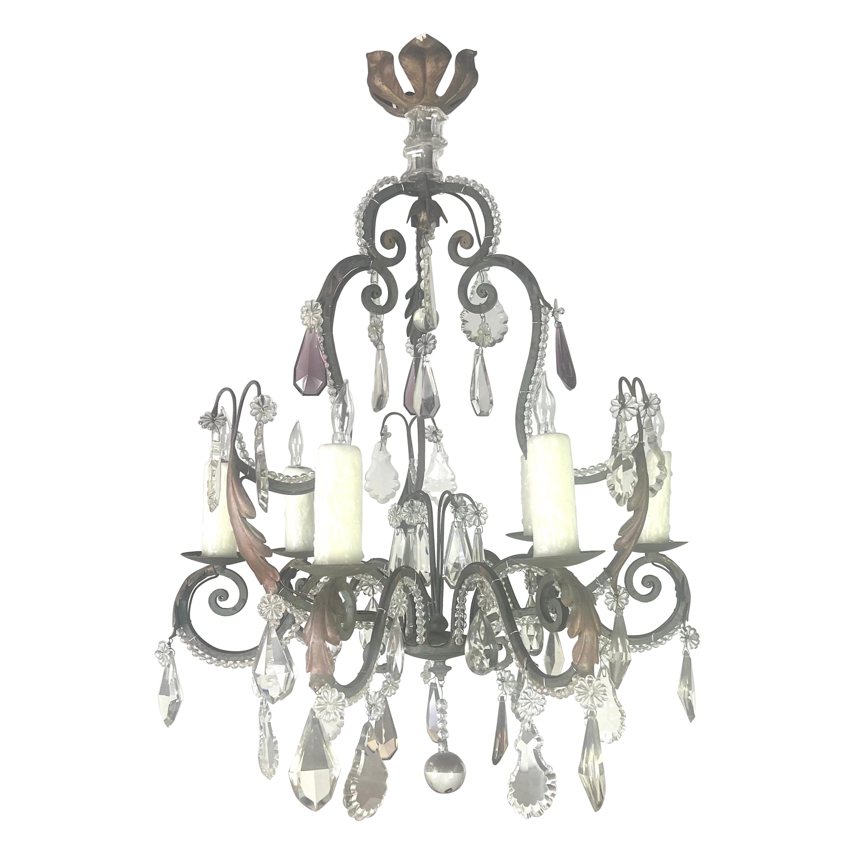 Lampadario di cristallo francese con perline C.I.C.