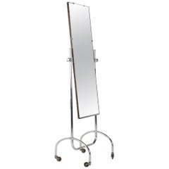 1960s Mid Century Industrial Vintage Chrome Floor Standing Cheval Mirror