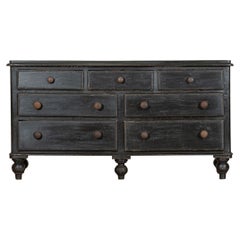 Large 19thC English Ebonised Pine Dresser Base / Drawers