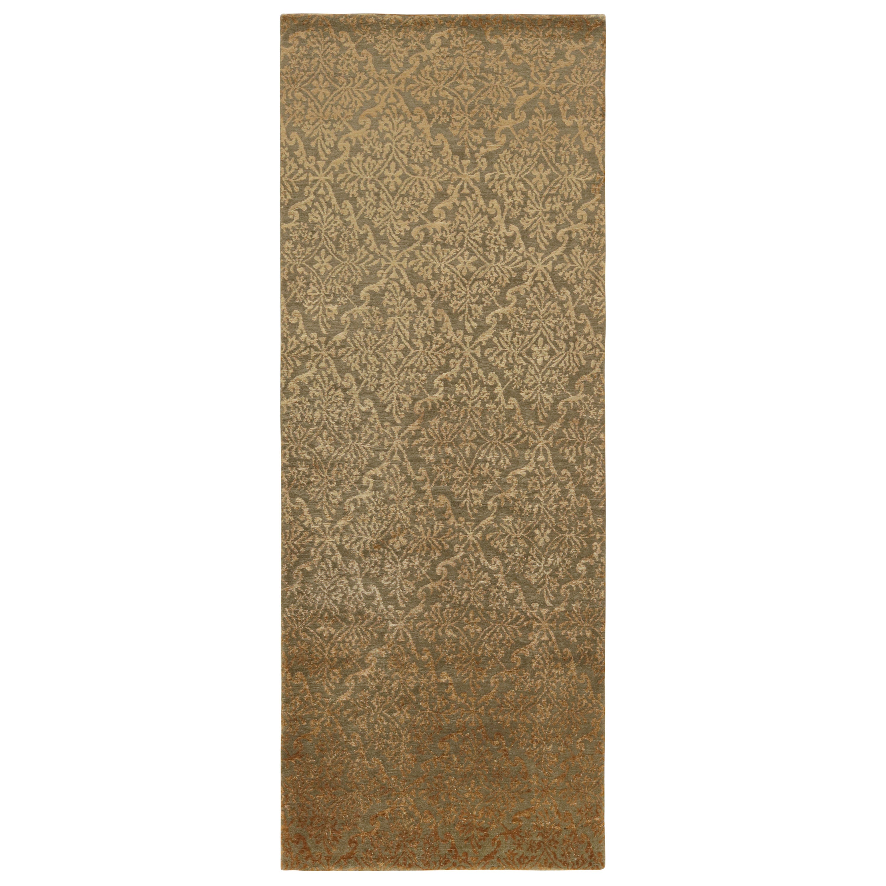Rug & Kilim’s European Style Runner Rug in Brown and Gold Florals “Cordoba” For Sale