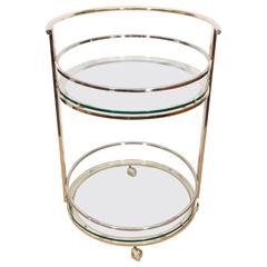 Milo Baughman Style Round Brass Bar Cart with Chrome Accents