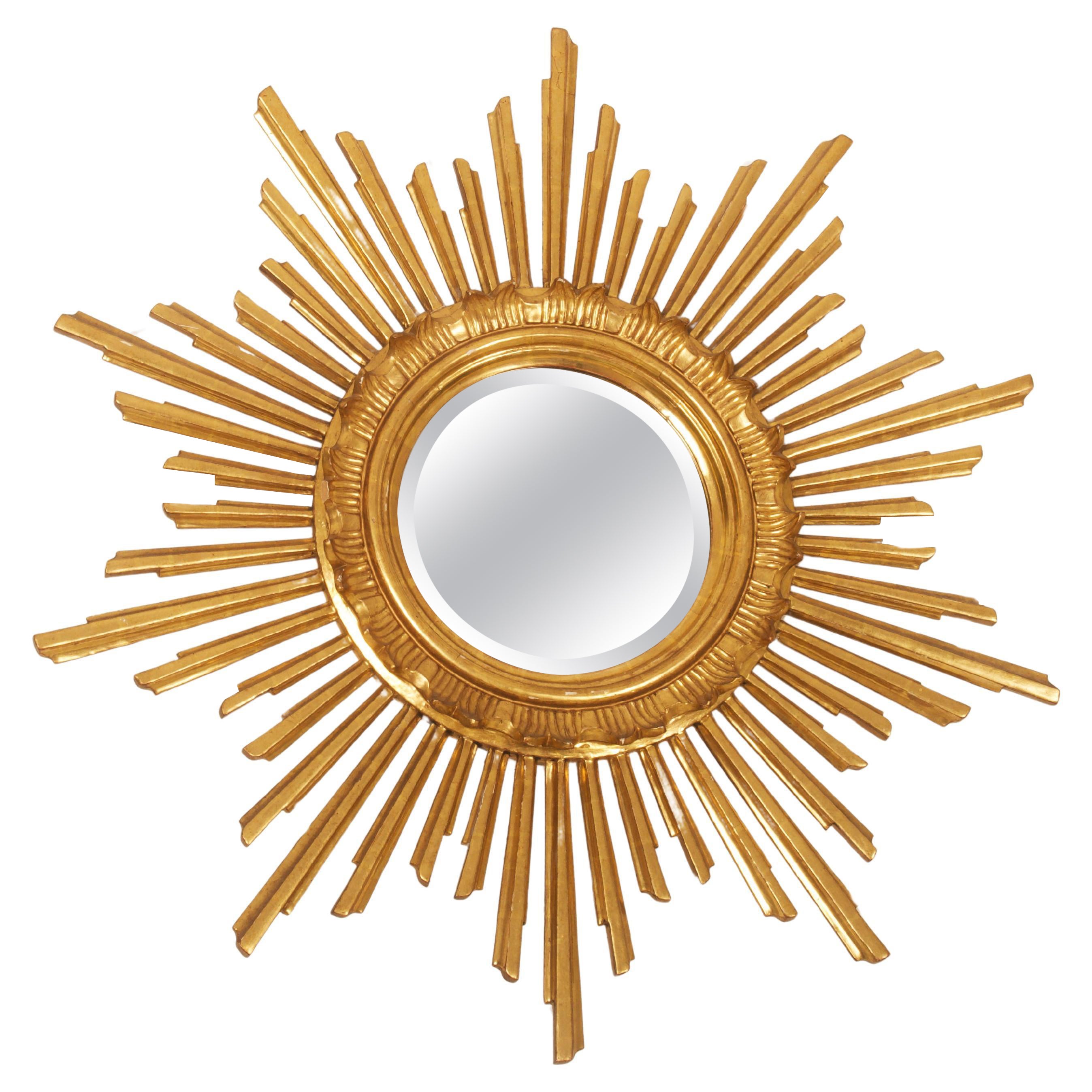 French Gilded Wood Starburst Sunburst Mirror