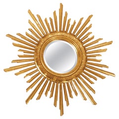 French Gilded Wood Starburst Sunburst Mirror
