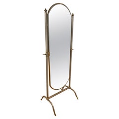 Rare Jansen style Steel & Brass Cheval Mirror- Italy