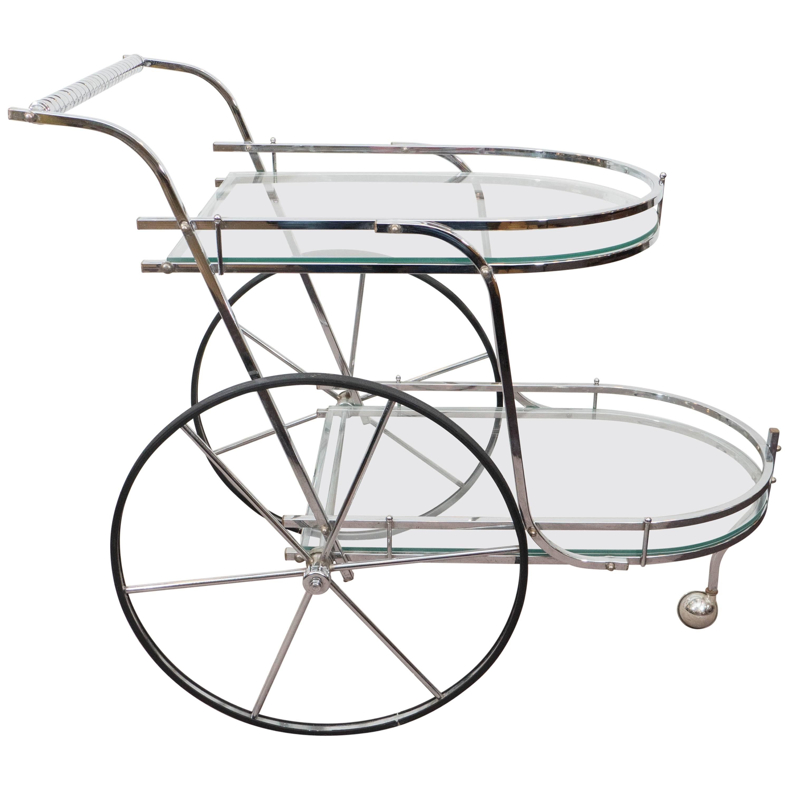 Midcentury Two-Tier Bar Cart in Chrome and Glass
